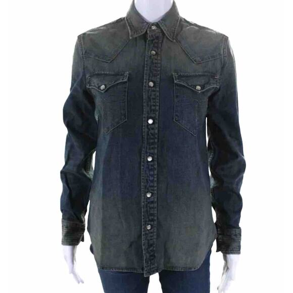 RRL Ralph Lauren Icon Western Shirt‎ Blue Denim Size 2 - Picture 1 of 8